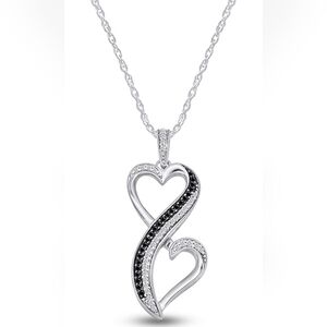 Black & White Natural Diamond Double Heart Pendant Necklace
